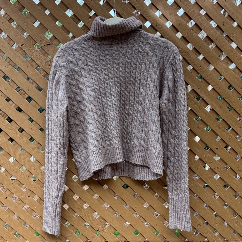 Cozy Cable Knit Turtleneck Sweater - Taupe